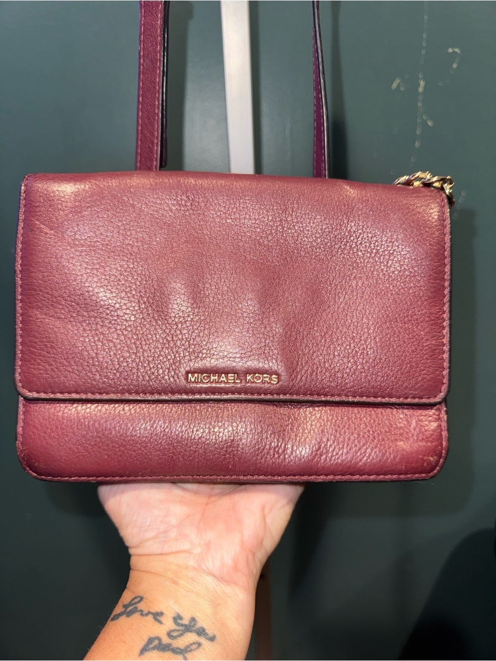 Vintage Michael Kors Burgundy Leather Crossbody with Gold-Tone Logo